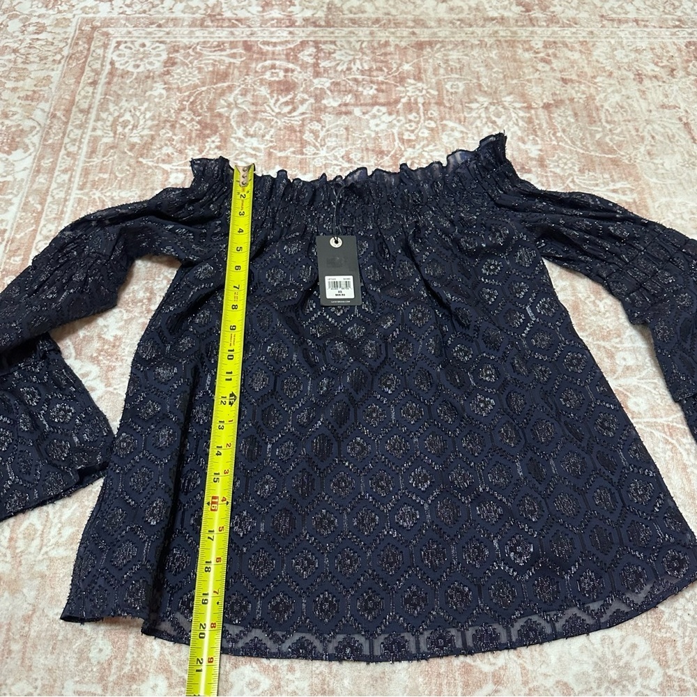 NWT Lucky Brand Off-Shoulder Metallic Patterned Balloon Sleeve Top - Picture 11 of 11